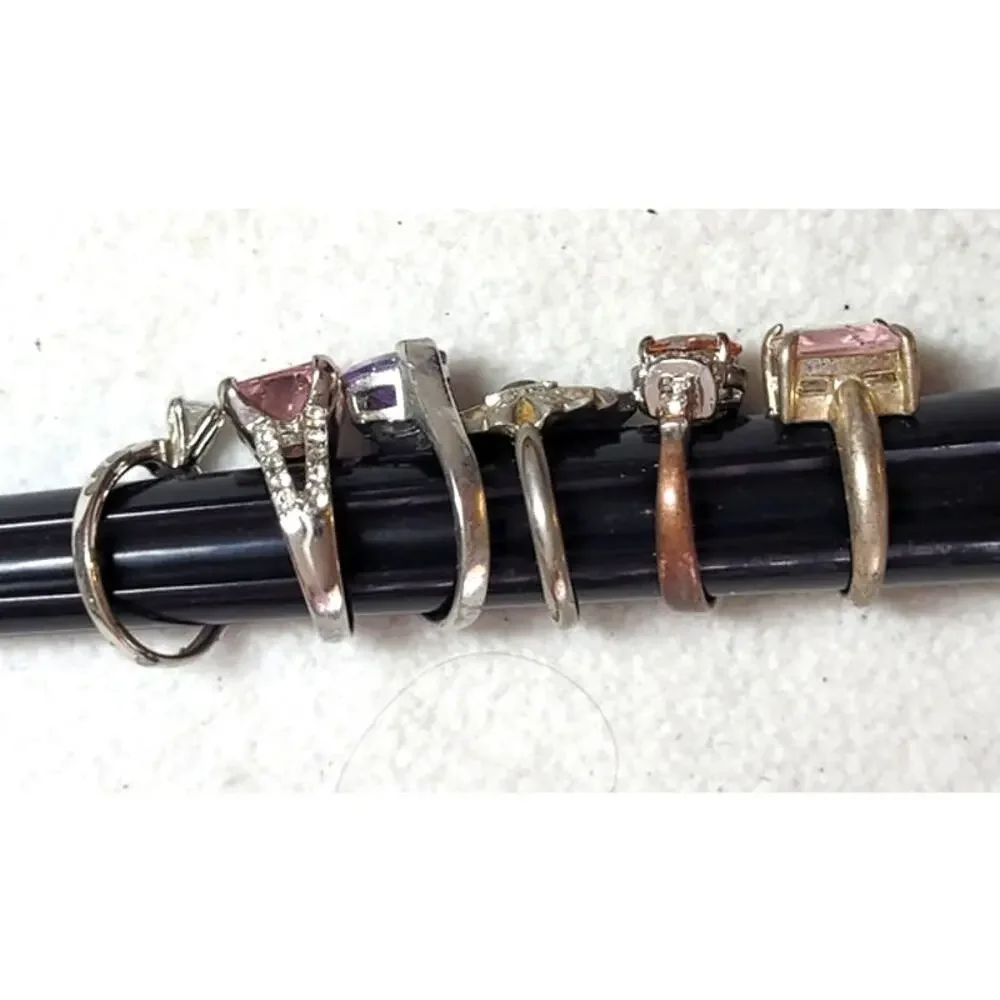 6 Pc Women's Rings Lot Size 7.5 - 8.5 Avon Rhinestone Cocktail Pink Purple